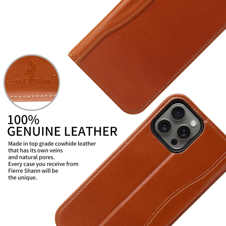 For iPhone 16 Pro Max Fierre Shann Cowhide Leather Flip Leather Phone Case(Brown)