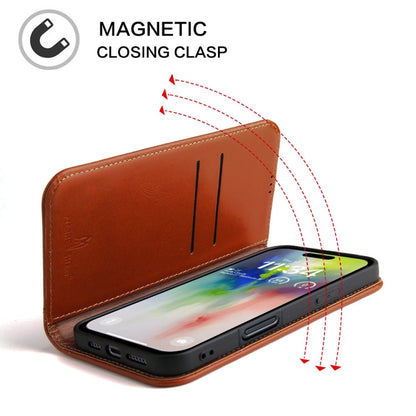 For iPhone 16 Pro Fierre Shann Cowhide Leather Flip Leather Phone Case(Brown)