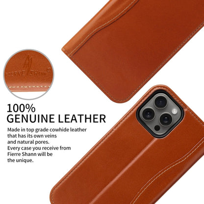 For iPhone 16 Pro Fierre Shann Cowhide Leather Flip Leather Phone Case(Brown)