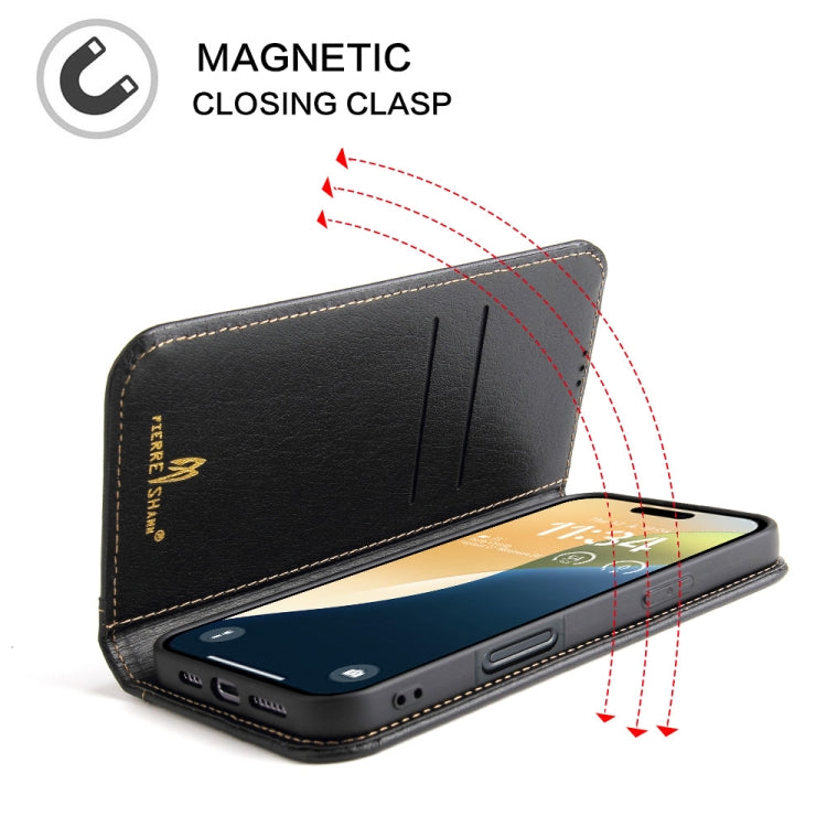 For iPhone 16 Fierre Shann Cowhide Leather Flip Leather Phone Case(Black)