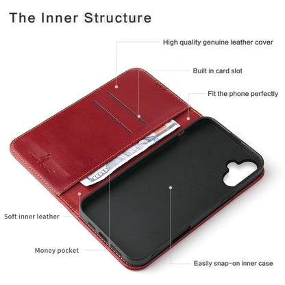 For iPhone 16 Fierre Shann Cowhide Leather Flip Leather Phone Case(Red)