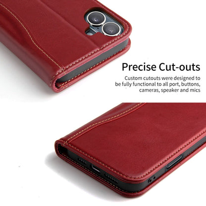 For iPhone 16 Fierre Shann Cowhide Leather Flip Leather Phone Case(Red)