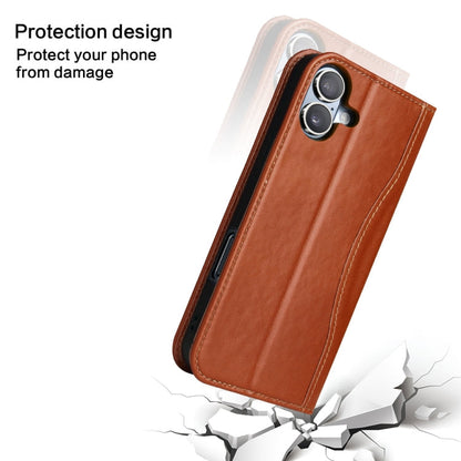 For iPhone 16 Fierre Shann Cowhide Leather Flip Leather Phone Case(Brown)