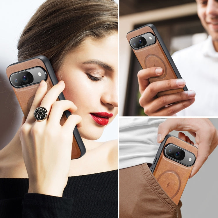 For Google Pixel 9 Pro XL Fierre Shann Cowhide Texture MagSafe Magnetic Phone Case(Brown)