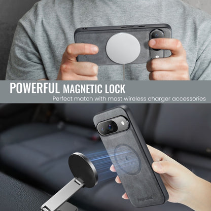 For Google Pixel 9 Pro XL Fierre Shann Cowhide Texture MagSafe Magnetic Phone Case(Grey)