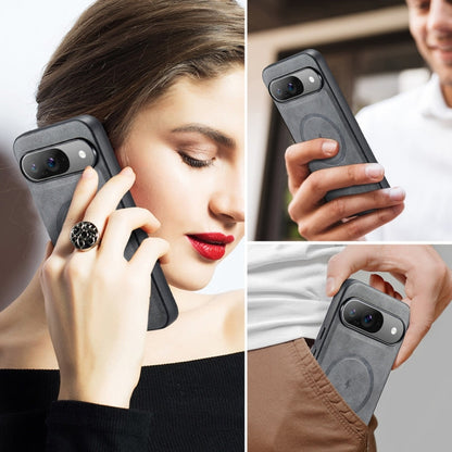 For Google Pixel 9 Pro XL Fierre Shann Cowhide Texture MagSafe Magnetic Phone Case(Grey)