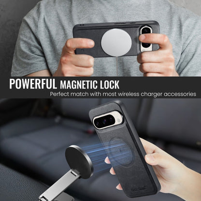 For Google Pixel 9 / 9 Pro Fierre Shann Cowhide Texture MagSafe Magnetic Phone Case(Black)