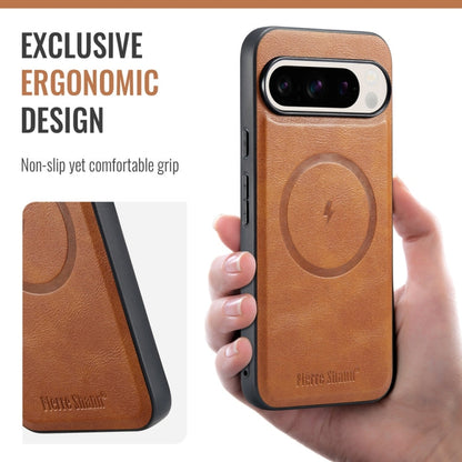 For Google Pixel 9 / 9 Pro Fierre Shann Cowhide Texture MagSafe Magnetic Phone Case(Brown)