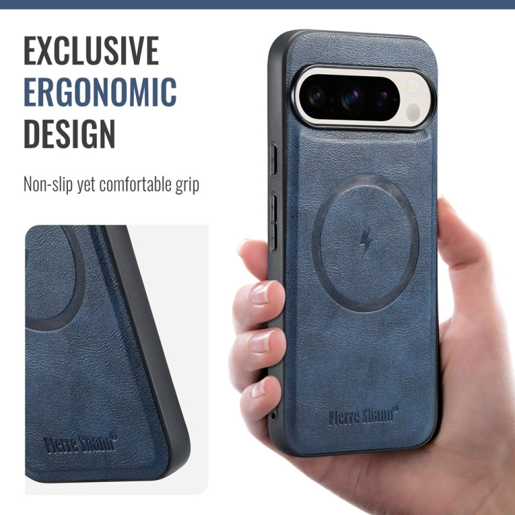For Google Pixel 9 / 9 Pro Fierre Shann Cowhide Texture MagSafe Magnetic Phone Case(Blue)