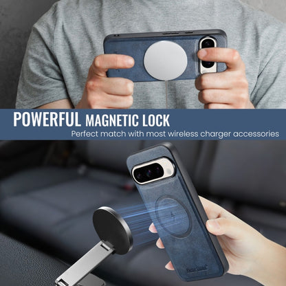 For Google Pixel 9 / 9 Pro Fierre Shann Cowhide Texture MagSafe Magnetic Phone Case(Blue)