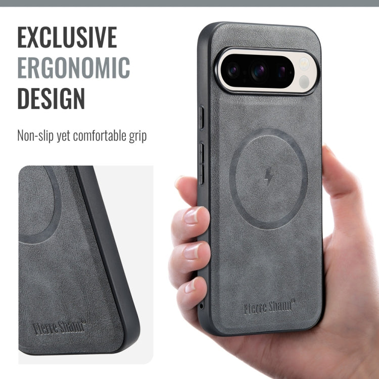 For Google Pixel 9 / 9 Pro Fierre Shann Cowhide Texture MagSafe Magnetic Phone Case(Grey)