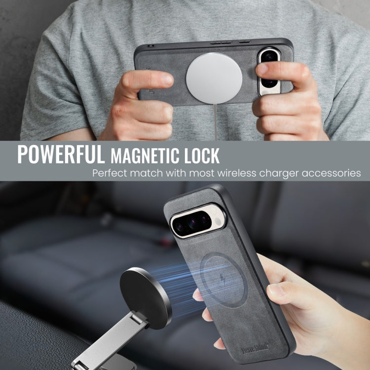 For Google Pixel 9 / 9 Pro Fierre Shann Cowhide Texture MagSafe Magnetic Phone Case(Grey)