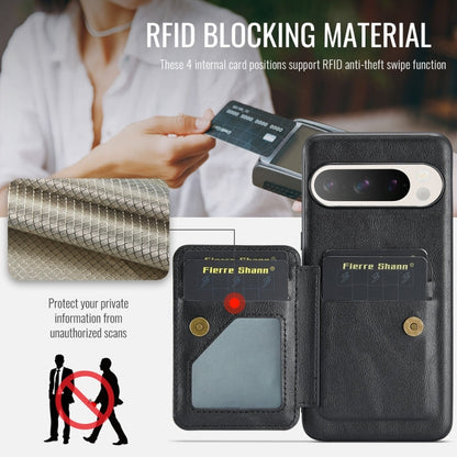 Pour l'étui de téléphone arrière en cuir de vachette ciré Fierre Shann avec porte-cartes pour Google Pixel 9 Pro XL (Noir)