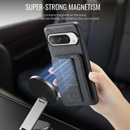 Pour l'étui de téléphone arrière en cuir de vachette ciré Fierre Shann avec porte-cartes pour Google Pixel 9 Pro XL (Noir)