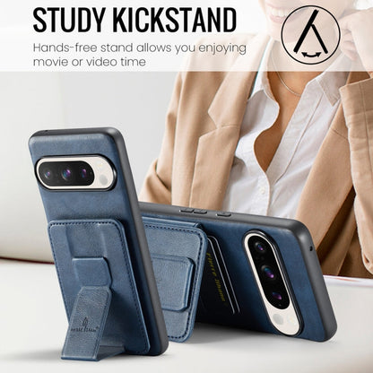 For Google Pixel 9 Pro XL Fierre Shann Oil Wax Cow Leather Card Holder Back Phone Case(Blue)