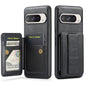For Google Pixel 9 / 9 Pro Fierre Shann Oil Wax Cow Leather Card Holder Back Phone Case(Black)