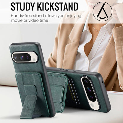For Google Pixel 9 / 9 Pro Fierre Shann Oil Wax Cow Leather Card Holder Back Phone Case(Green)