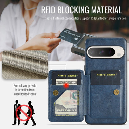For Google Pixel 9 / 9 Pro Fierre Shann Oil Wax Cow Leather Card Holder Back Phone Case(Blue)