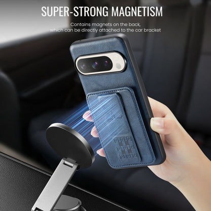 For Google Pixel 9 / 9 Pro Fierre Shann Oil Wax Cow Leather Card Holder Back Phone Case(Blue)