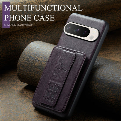 Pour Google Pixel 9 / 9 Pro Fierre Shann Étui de téléphone arrière en cuir de vachette ciré avec porte-cartes (violet)