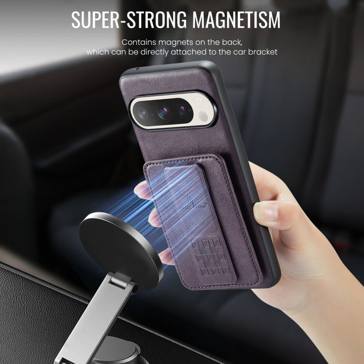 Pour Google Pixel 9 / 9 Pro Fierre Shann Étui de téléphone arrière en cuir de vachette ciré avec porte-cartes (violet)