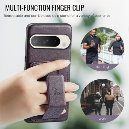 Pour Google Pixel 9 / 9 Pro Fierre Shann Étui de téléphone arrière en cuir de vachette ciré avec porte-cartes (violet)