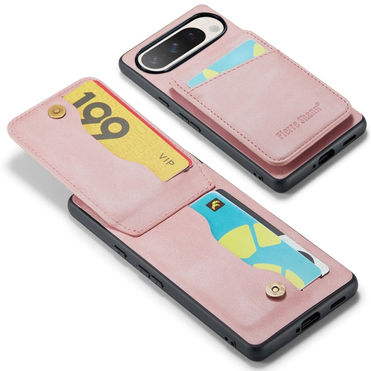 For Google Pixel 9 Pro XL Fierre Shann Crazy Horse Card Holder Back Cover PU Phone Case(Pink)