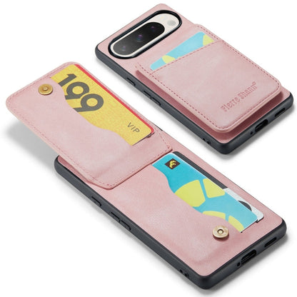 For Google Pixel 9 Pro XL Fierre Shann Crazy Horse Card Holder Back Cover PU Phone Case(Pink)