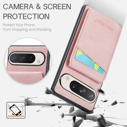 For Google Pixel 9 Pro XL Fierre Shann Crazy Horse Card Holder Back Cover PU Phone Case(Pink)