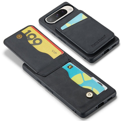 For Google Pixel 9 Pro XL Fierre Shann Crazy Horse Card Holder Back Cover PU Phone Case(Black)
