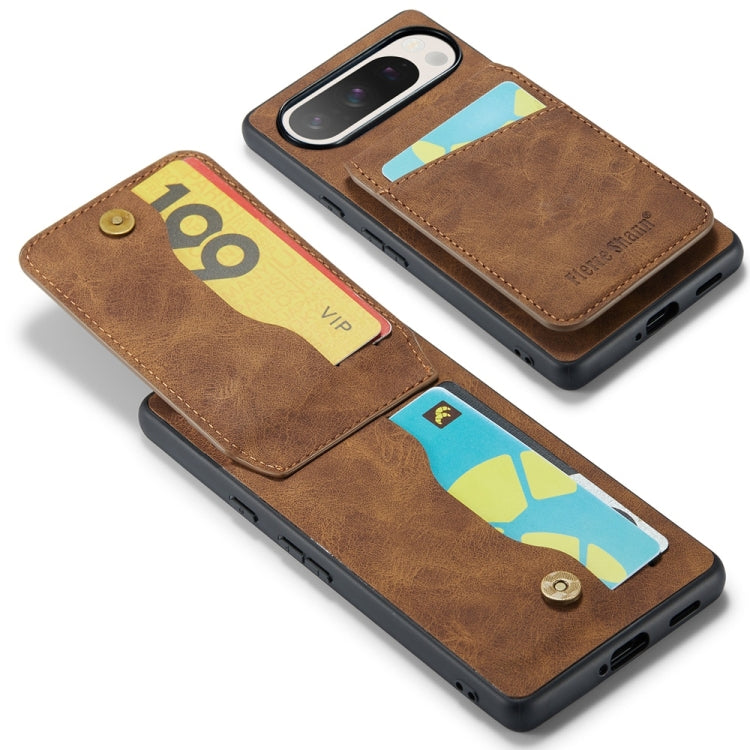 For Google Pixel 9 Pro XL Fierre Shann Crazy Horse Card Holder Back Cover PU Phone Case(Brown)