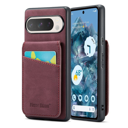 For Google Pixel 9 Pro XL Fierre Shann Crazy Horse Card Holder Back Cover PU Phone Case(Purple)