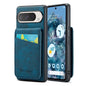 For Google Pixel 9 Pro XL Fierre Shann Crazy Horse Card Holder Back Cover PU Phone Case(Blue)