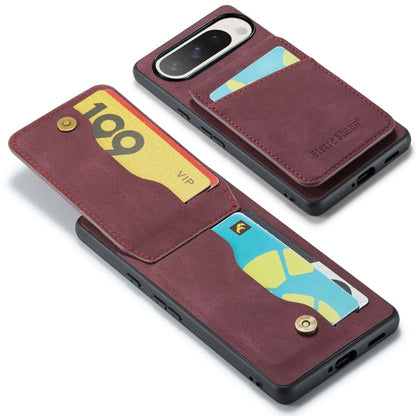 For Google Pixel 9 / 9 Pro Fierre Shann Crazy Horse Card Holder Back Cover PU Phone Case(Wine Red)