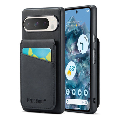 For Google Pixel 9 / 9 Pro Fierre Shann Crazy Horse Card Holder Back Cover PU Phone Case(Black)