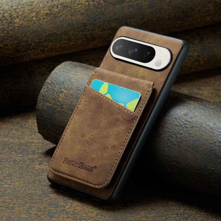 For Google Pixel 9 / 9 Pro Fierre Shann Crazy Horse Card Holder Back Cover PU Phone Case(Brown)