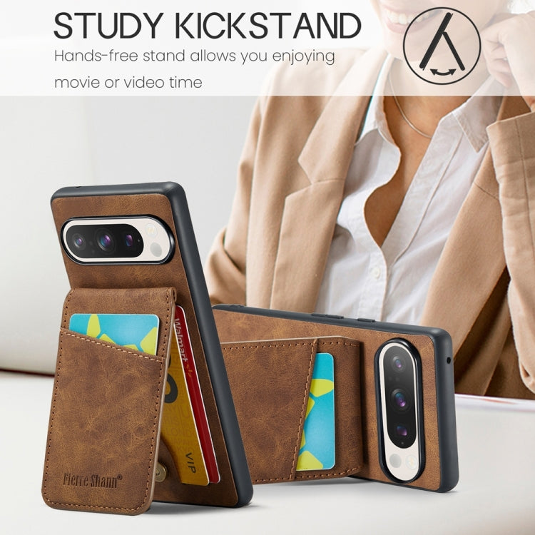 For Google Pixel 9 / 9 Pro Fierre Shann Crazy Horse Card Holder Back Cover PU Phone Case(Brown)