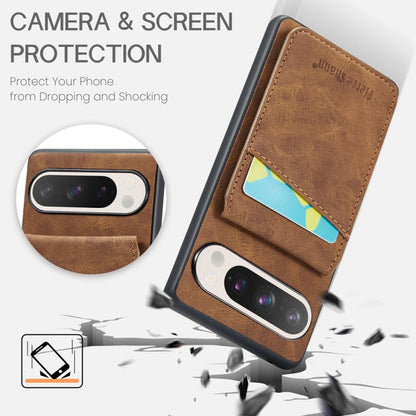 For Google Pixel 9 / 9 Pro Fierre Shann Crazy Horse Card Holder Back Cover PU Phone Case(Brown)