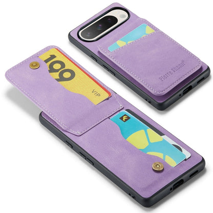 For Google Pixel 9 / 9 Pro Fierre Shann Crazy Horse Card Holder Back Cover PU Phone Case(Purple)