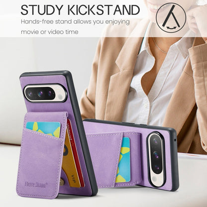 For Google Pixel 9 / 9 Pro Fierre Shann Crazy Horse Card Holder Back Cover PU Phone Case(Purple)