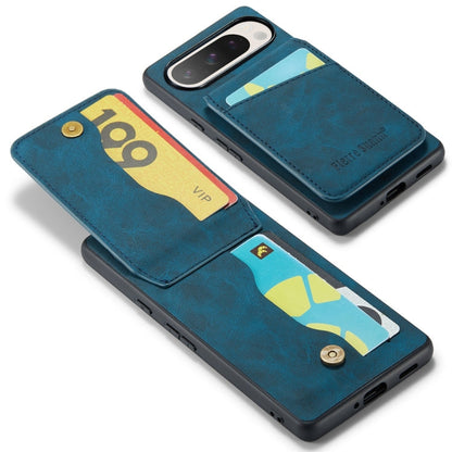 For Google Pixel 9 / 9 Pro Fierre Shann Crazy Horse Card Holder Back Cover PU Phone Case(Blue)