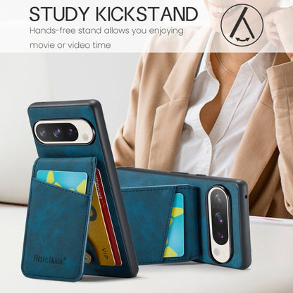 For Google Pixel 9 / 9 Pro Fierre Shann Crazy Horse Card Holder Back Cover PU Phone Case(Blue)