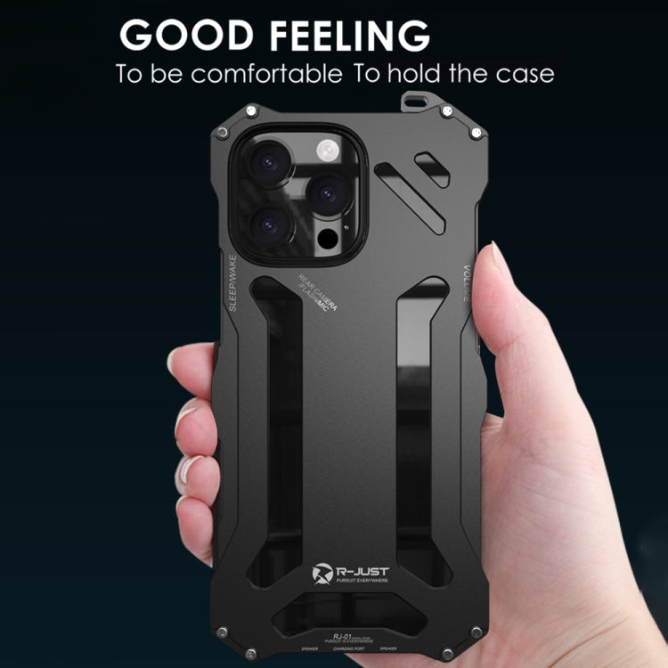 For iPhone 16 Pro Max R-JUST RJ-17 Shockproof Armor Hollow Metal Phone Case(Black)