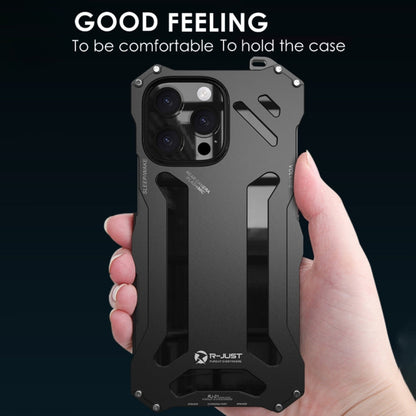 For iPhone 16 Plus R-JUST RJ-17 Shockproof Armor Hollow Metal Phone Case(Black)