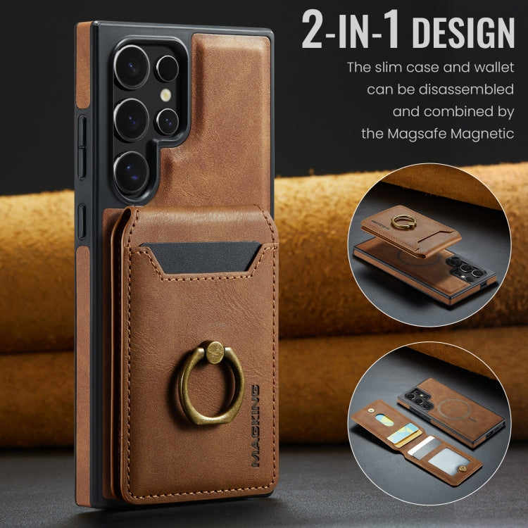 For Samsung Galaxy S24 Ultra 5G MAGKING K1 MagSafe Detachable Wallet RFID Back Cover Phone Case(Brown)