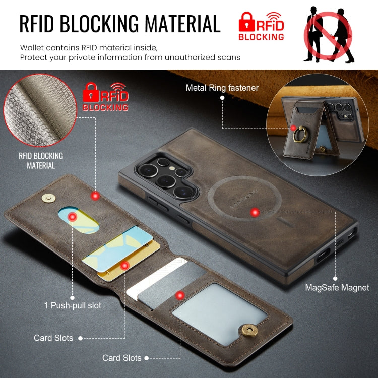 For Samsung Galaxy S23 Ultra 5G MAGKING K1 MagSafe Detachable Wallet RFID Back Cover Phone Case(Coffee)