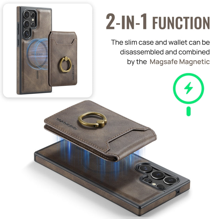 For Samsung Galaxy S23 Ultra 5G MAGKING K1 MagSafe Detachable Wallet RFID Back Cover Phone Case(Coffee)
