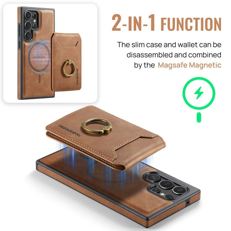 For Samsung Galaxy S23 Ultra 5G MAGKING K1 MagSafe Detachable Wallet RFID Back Cover Phone Case(Brown)
