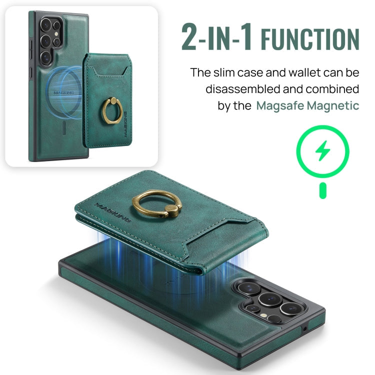 Pour Samsung Galaxy S23 Ultra 5G MAGKING K1 Étui de Téléphone avec Portefeuille Amovible MagSafe et Blocage RFID (Vert)