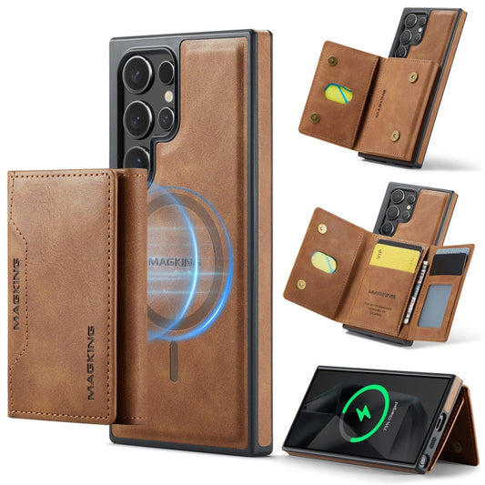For Samsung Galaxy S24 Ultra 5G MAGKING K2 Series MagSafe RFID Card Bag Detachable Phone Case(Brown)